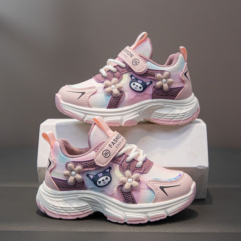 Girls' sports shoes leather surface autumn and winter new lightweight soft sole non-slip running shoes children's shoes casual dad shoes