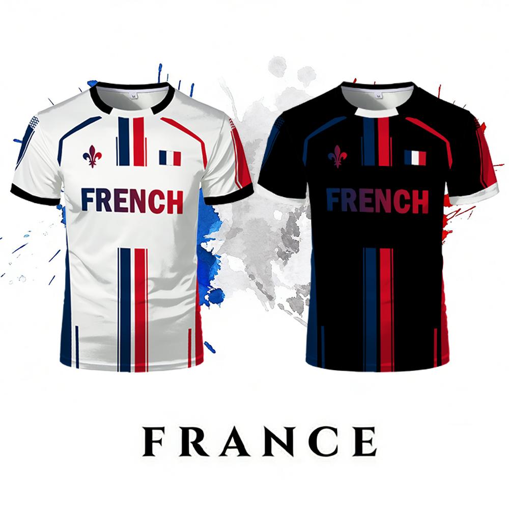French Flag Printed Football T-shirt Breathable Sports Jersey Street Tops Unisex Casual Graphic Tee