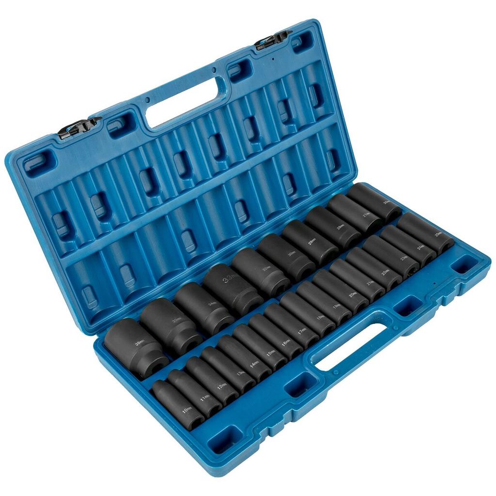 Impact Socket Set, 1/2" 26 Piece Impact Sockets, Deep Socket, 6-Point Sockets, 1/2 Inches Drive Socket Set Impact Metric 10mm - 36mm, Cr-V Rugged