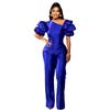 Women's One-Shoulder Stacked Sleeve Jumpsuit Party Dress 5813