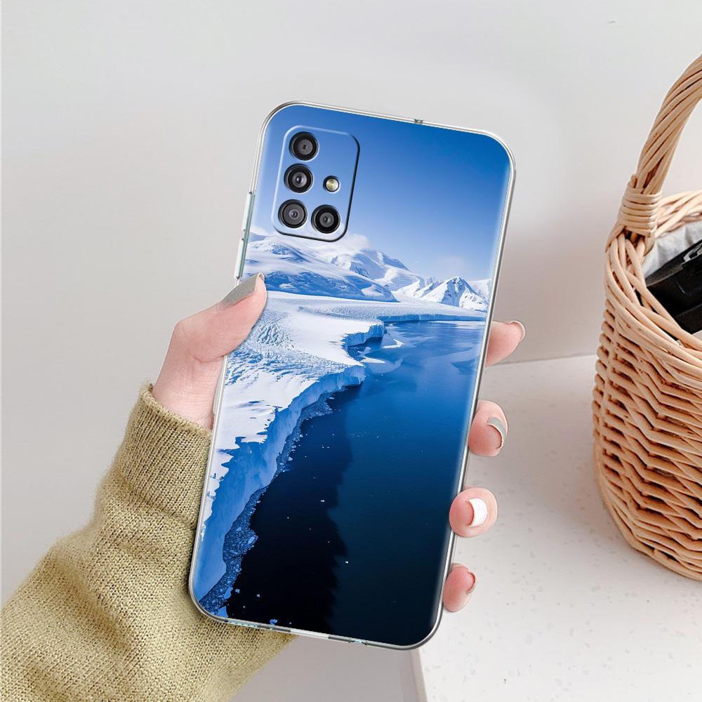 Phone Case For Samsung A15 A13 A35 A55 A51 A71 A41 A31 A21S A05 A17 A23 A25 A33 A53 A73 5G A07 4G Cover Antarctica Snow Scenery