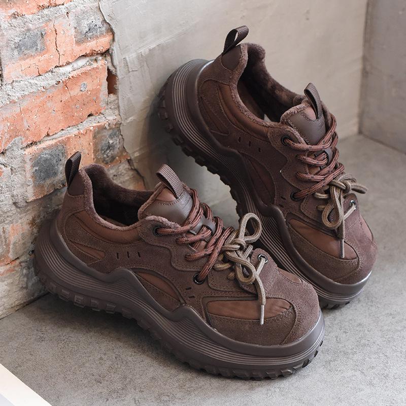 Γυναικεία Παπούτσια Shougu 2024 Ρετρό Πλατφόρμα με Βελούδο και Διπλά Κορδόνια