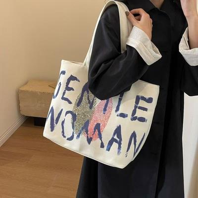 Large Capacity Class Tote Bag Shoulder Tote Bag 2025 New Alphabet Canvas Bag College Student Computer Schoolbag