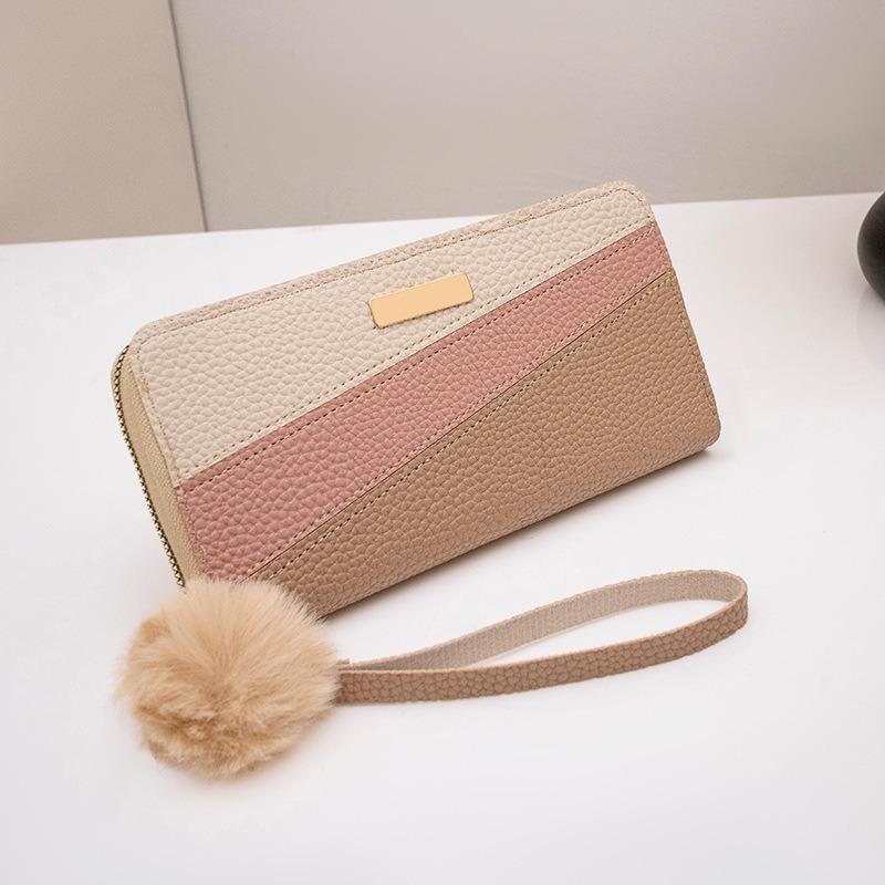 New iron sheet lychee pattern contrasting color long single pull wallet cute high value change bag