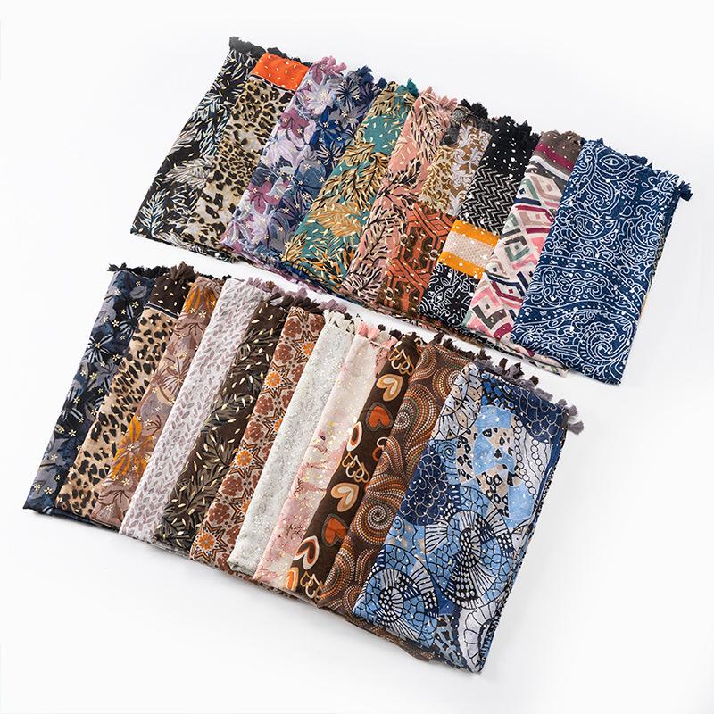 Gold Shiny Dot India Floral Tassel Viscose Shawl Scarf Lady High Quality Wrap Pashmina Stole Bufandas Muslim Hijab 180*90Cm