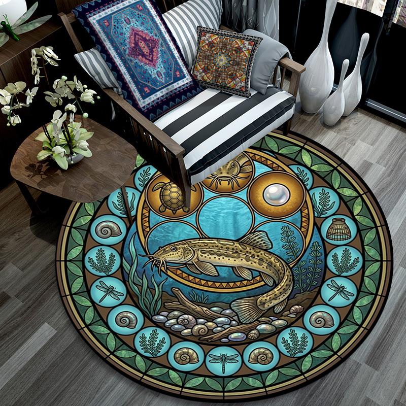 Ocean Life Symbols Round Area Rug Under Office Chairs Bedroom Living Room Home Decor