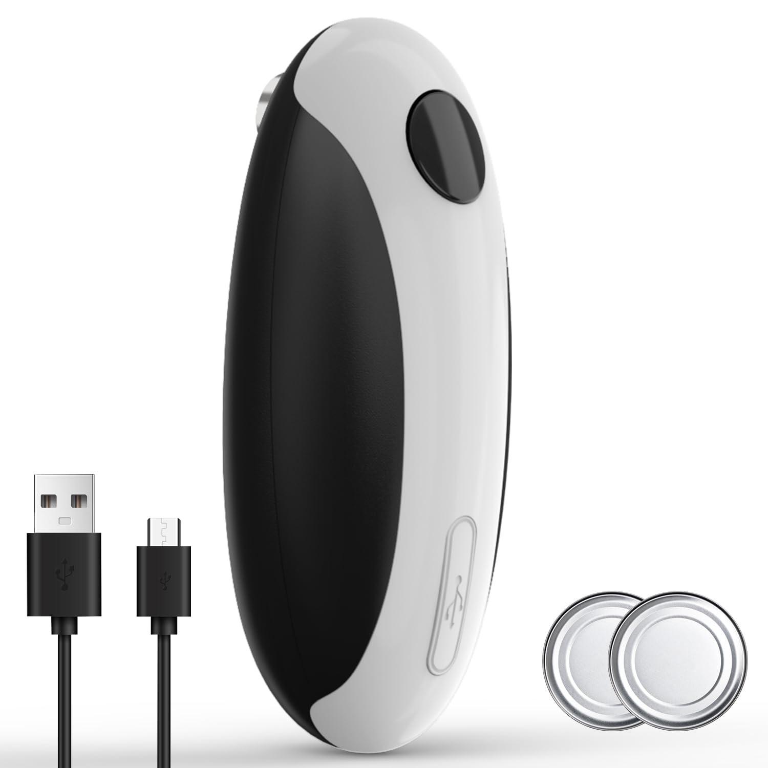 

Stainless Steel Electric Can Opener, Black and White Model, USB Rechargeable, Compatible with Multiple Sizes of Can Bodies,
