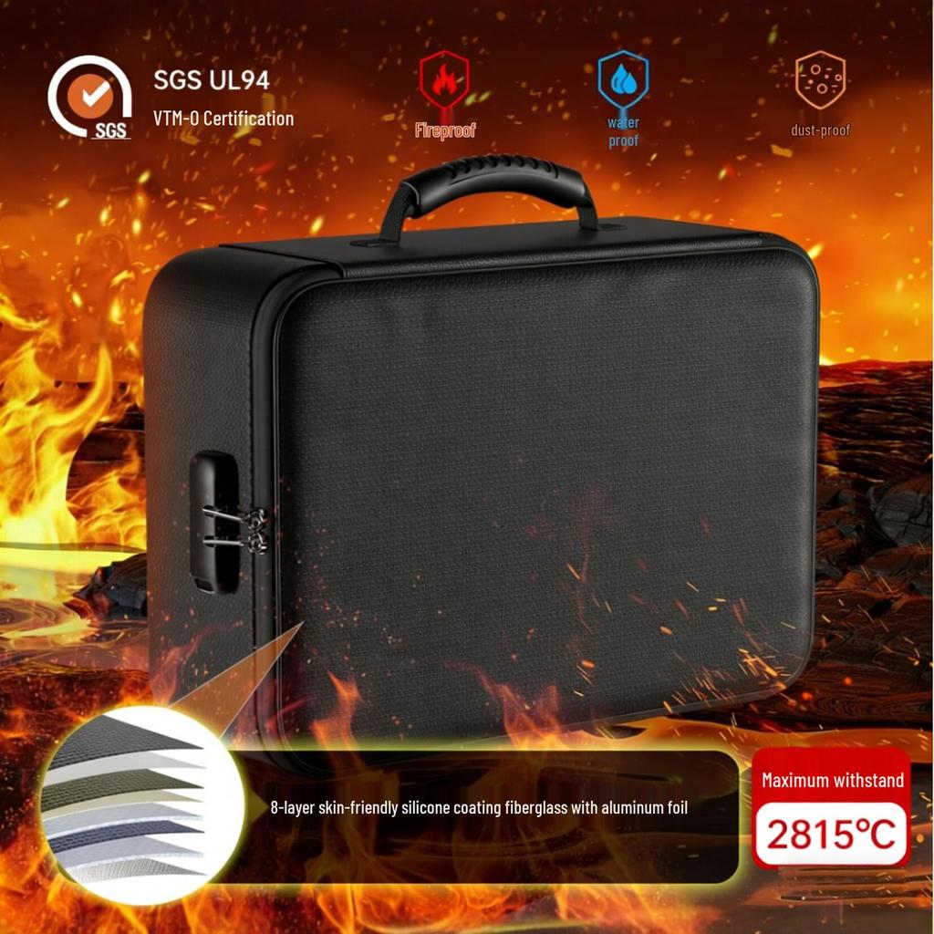 Scatola Ignifuga Impermeabile per Documenti Formato A4 con Design Multistrato e Serratura a Combinazione - Cassaforte Portatile ad Alta Capacità per Ufficio e Viaggi