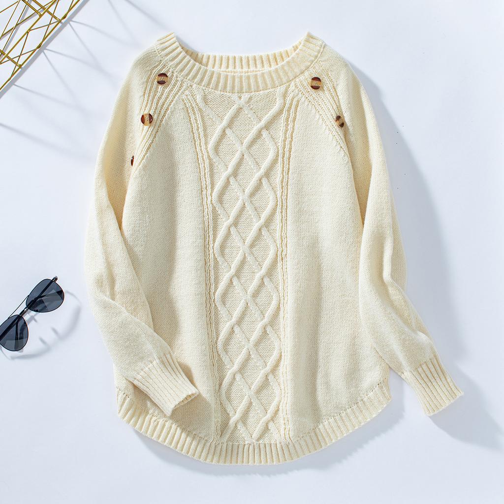 Autumn Winter Vintage Loose Long Sleeve Top Solid Color Cardigan Knitwear O-Neck Sweater