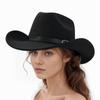 Vintage Schwarze Cowgirl-Hüte mit personalisierter Metallschnalle Ledergürtel Damen Herren Breiter Rand Jazz-Kappen Western-Fedora-Hut