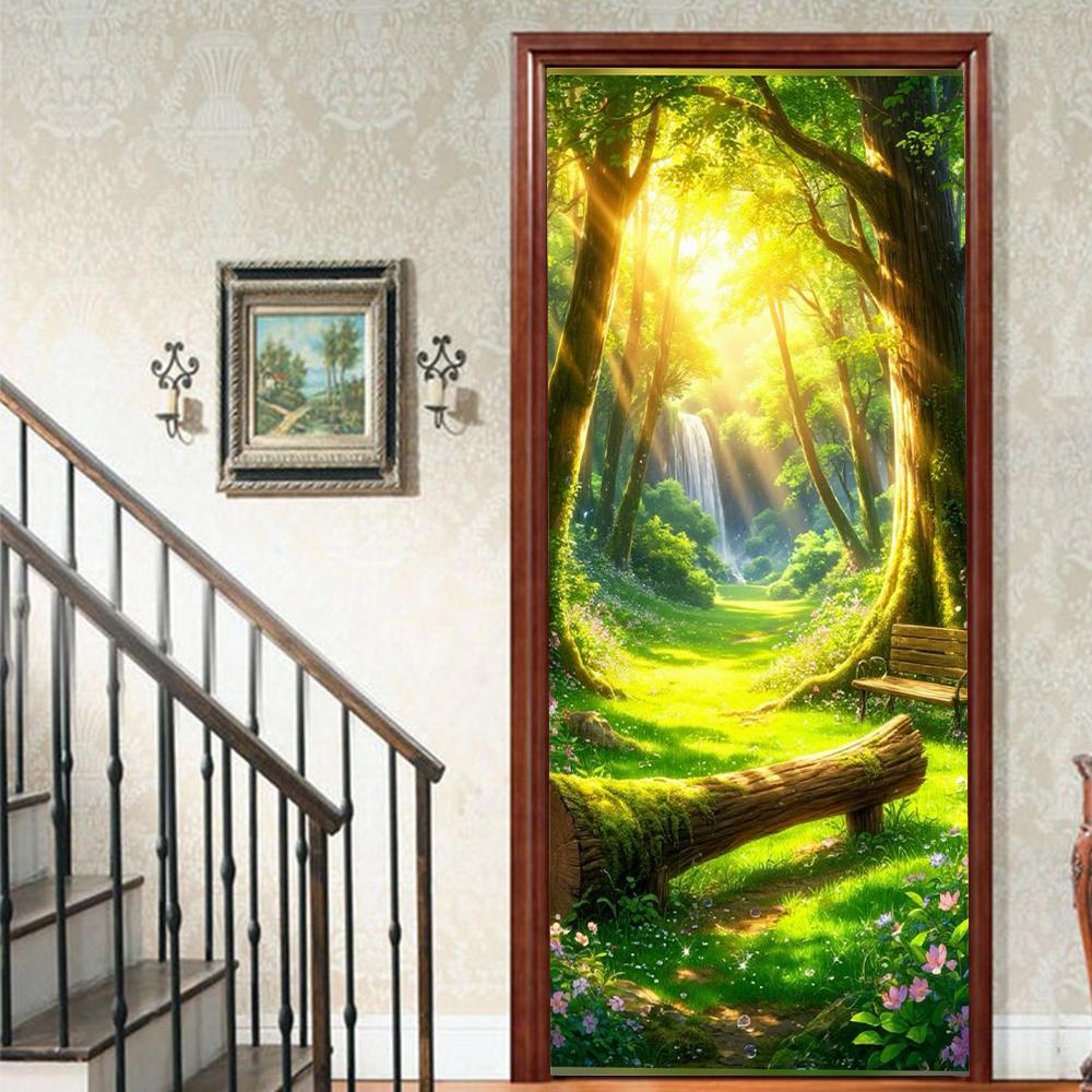 1Pcs landscape Vinyl Door Sticker For Bedroom Home Decor Self Adhesive Removable Wall Decal Door Renovation Waterproof Poster
