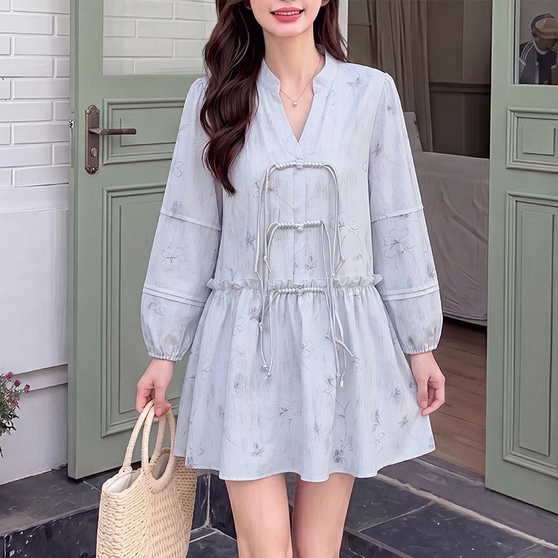 ZANZEA Women Elegant Casual V-Neck Long Sleeve Loose Print Dress S
