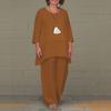 2023 EU & US Women's Cotton Linen Plus Size Casual Irregular Long Sleeve Top & Wide Leg Pants Set