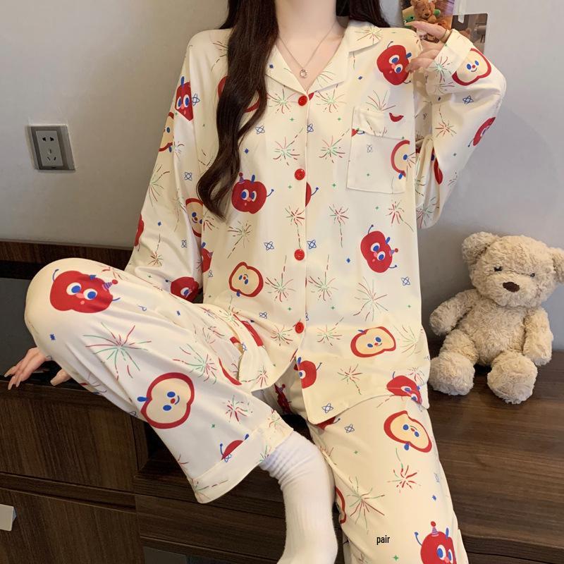 Plaid Long Sleeve Pajama Set with Pants – Spring & Autumn Style, Comfortable Home or Dorm Wear, Suitable for Outdoor Use