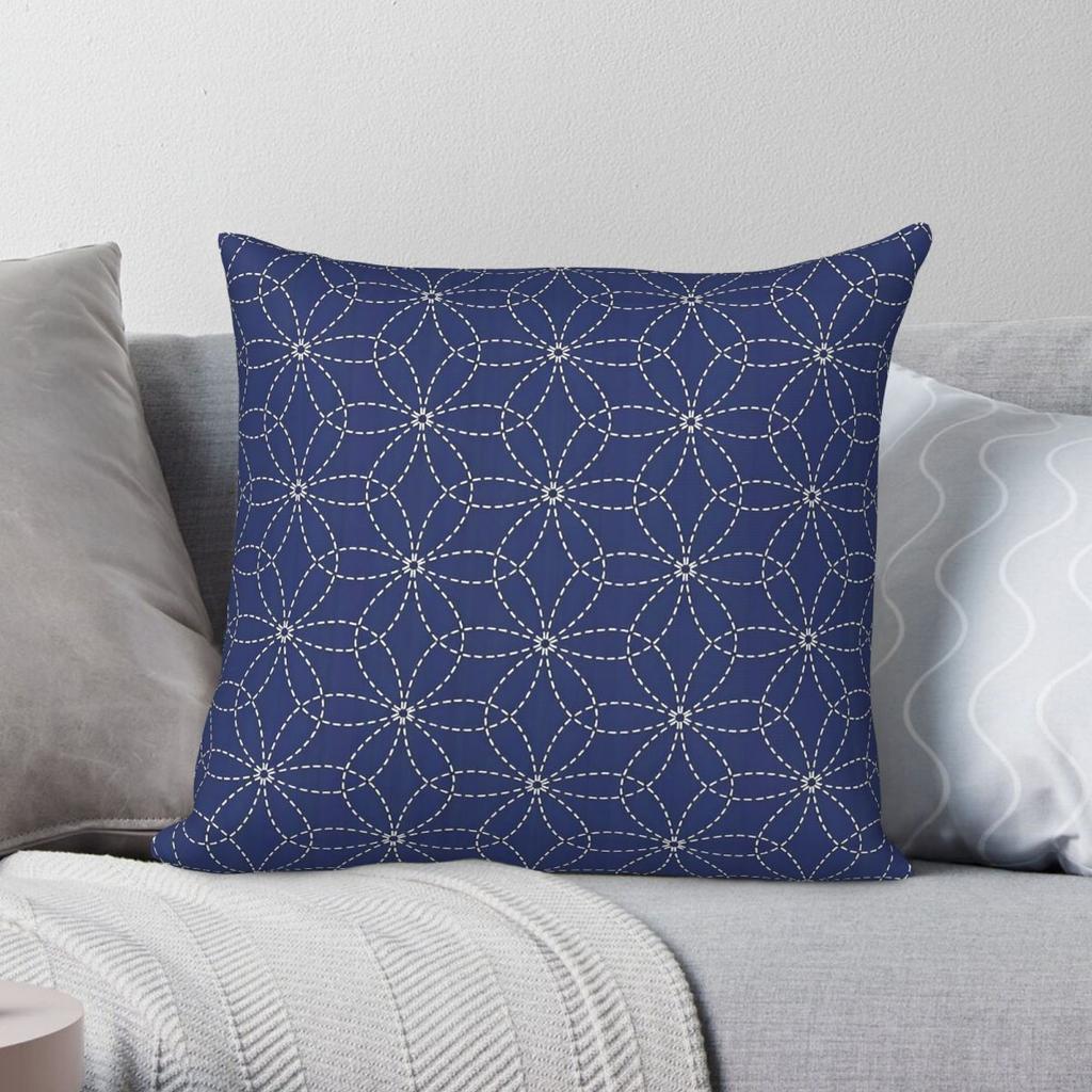 Sashiko Patchwork Japan Square Pillowcase Polyester Linen Velvet Printed Zip Decorative Throw Pillow Case Sofa Cushion Case