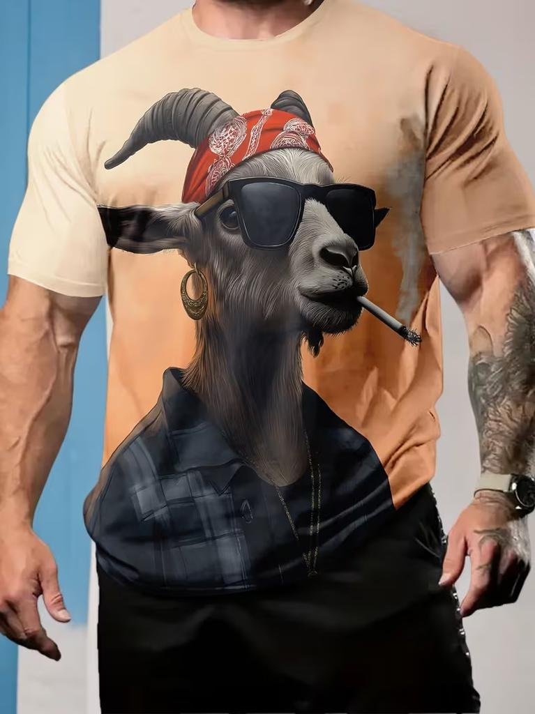 2026 funny Animal Goat 3D Print Men's T-Shirts Streetwear new Fashion Harajuku Casual Oversized O-Neck Unisex Clothes Tees Tops