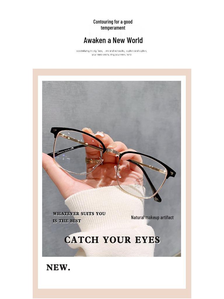 Men's Retro Half-Rim Eyeglass Frames: Anti-Blue Light, Prescription Ready, Decorative and Business Style