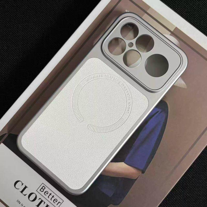 Magnetic Case For Xiaomi POCO F8 Ultra Case Matte PU Leather Pattern Electroplated PC Hard Cover Lightweight Dustproof Bumper