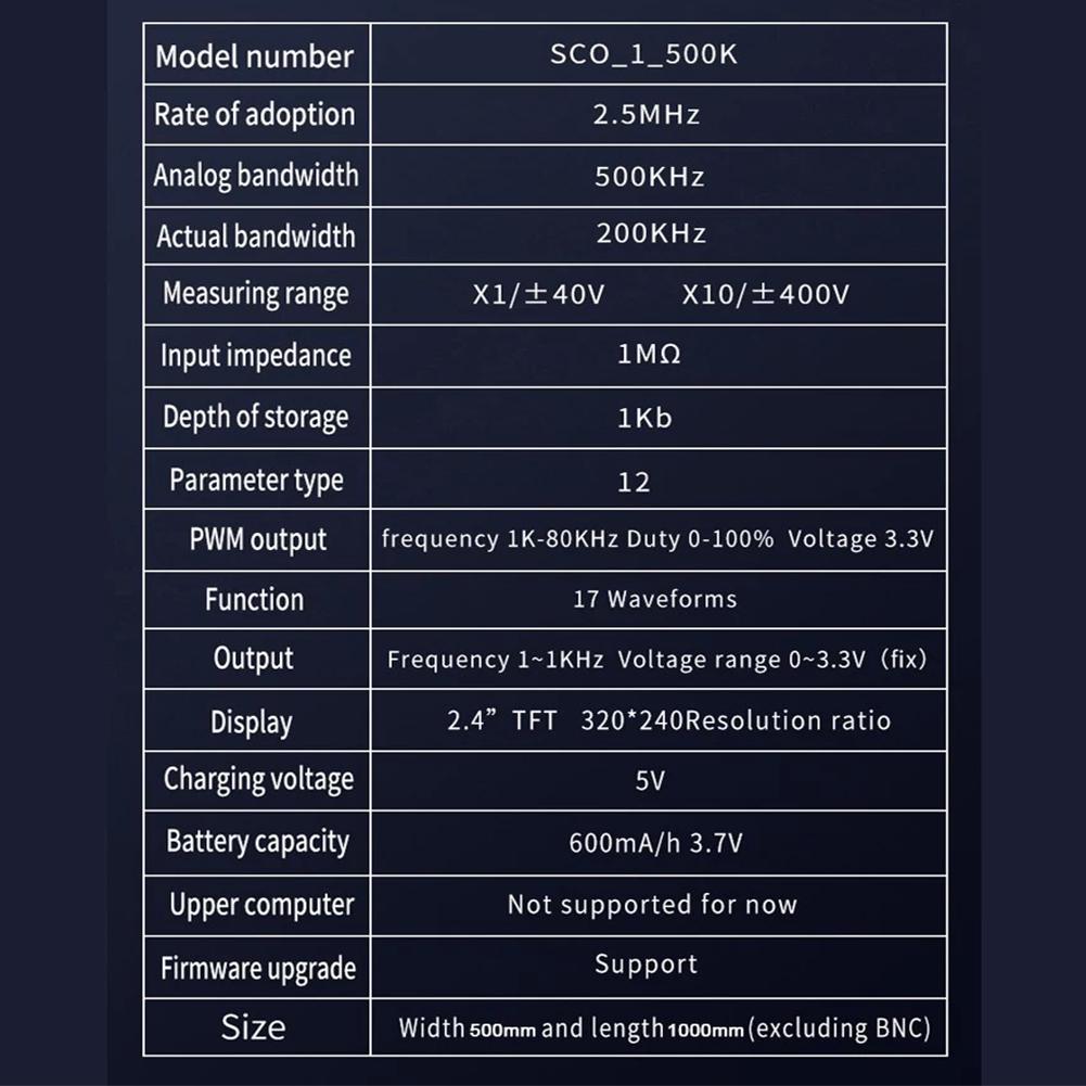Handheld Oscilloscope 500KHz Bandwidth 2.5MHz Sample Rate Sinewave Square Wave Half Wave Sink Pulse Wave Oscilloscope Car Repair