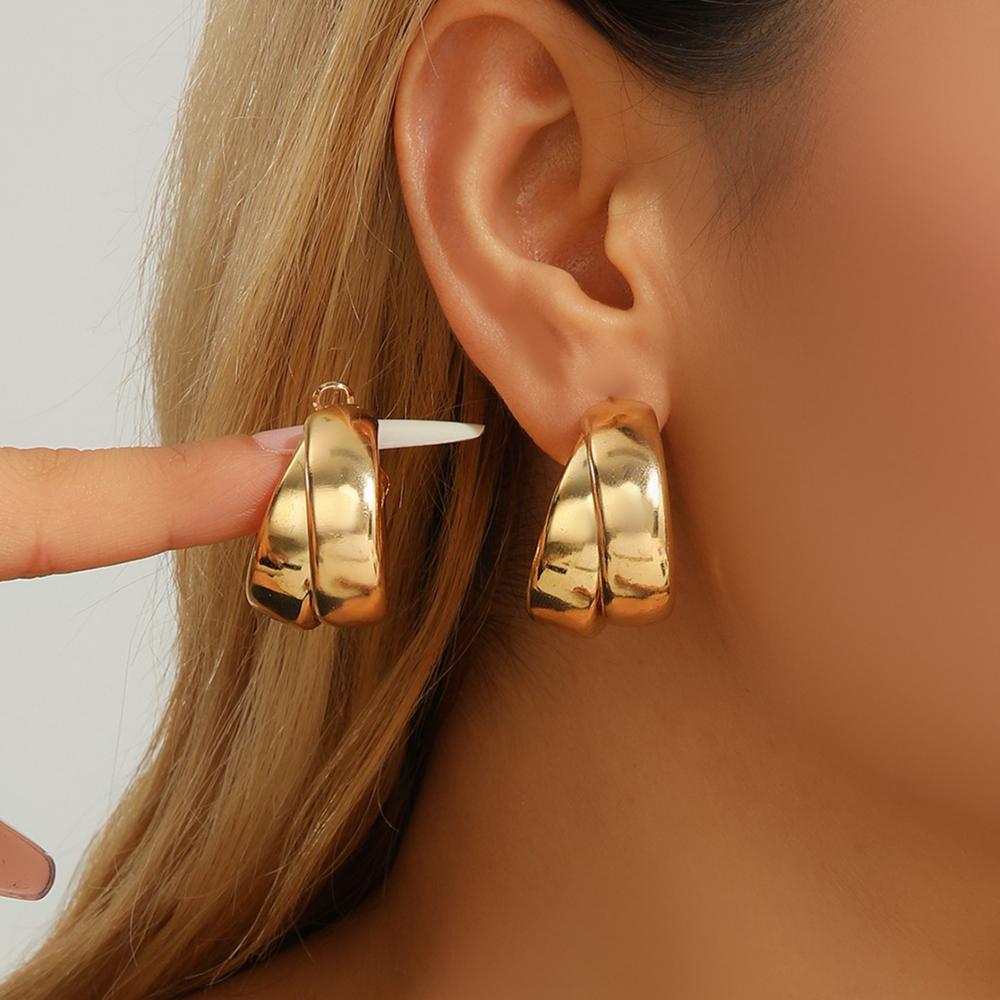 Stainless Steel Double Layer Flower Pendant Earrings For Women Vintage Geometric Irregular Drop Earring Personality Jewelry Gift