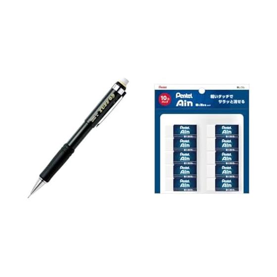 Pentel Tough Mechanical Pencil, Black Barrel, 0.9mm, 5-Pack with Ain Eraser, 10-Pack
