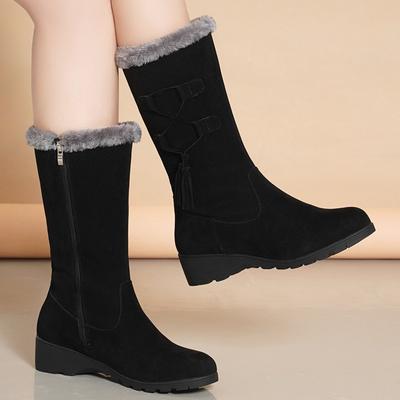 Bottes de neige Chaussures rembourrées d'hiver pour femmes Chaussures chaudes et douces à fond plat en coton Bottines mi-mollet antidérapantes pour femmes