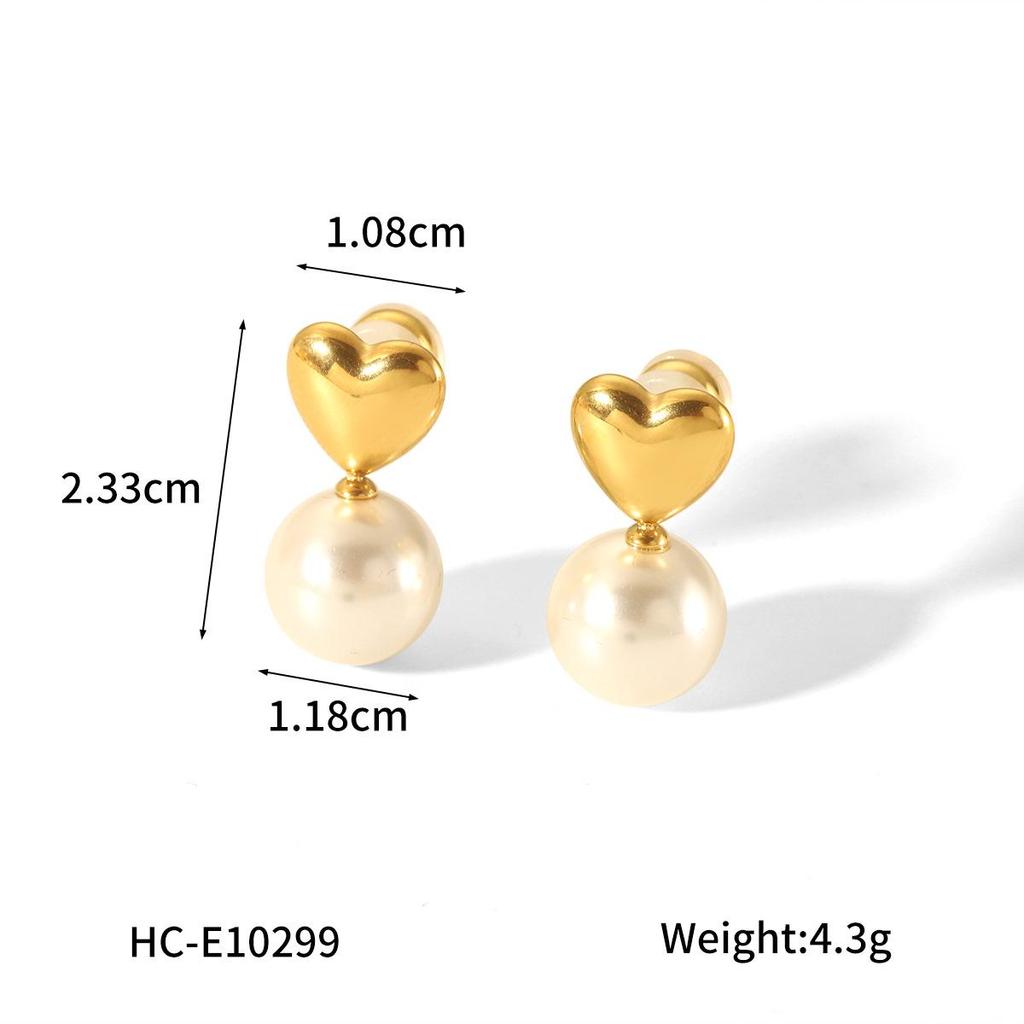 Elegant Stainless Steel Heart Pearl Stud Earrings for Women, Light Luxury Titanium Steel with a High-End Feel