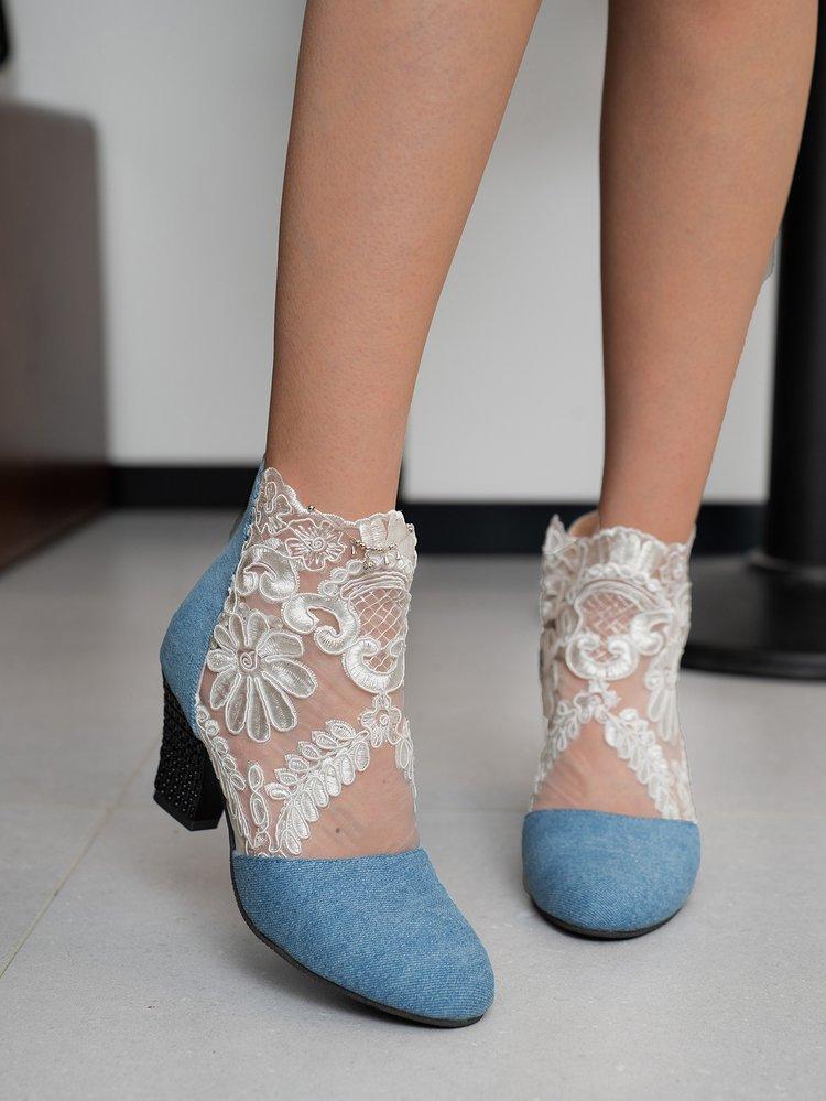 

Крутые ботильоны из кружевной сетки на высоком каблуке, женская мода, круглый носок, сандалии на толстом каблуке 41 небесно-голубой