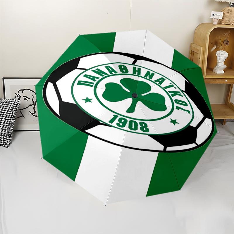 Panathinaikos FC Print Automatic Umbrella, 8 Rib Iron Frame, Plastic Handle, Suitable for Outdoor Travel &Daily , Ideal Gift