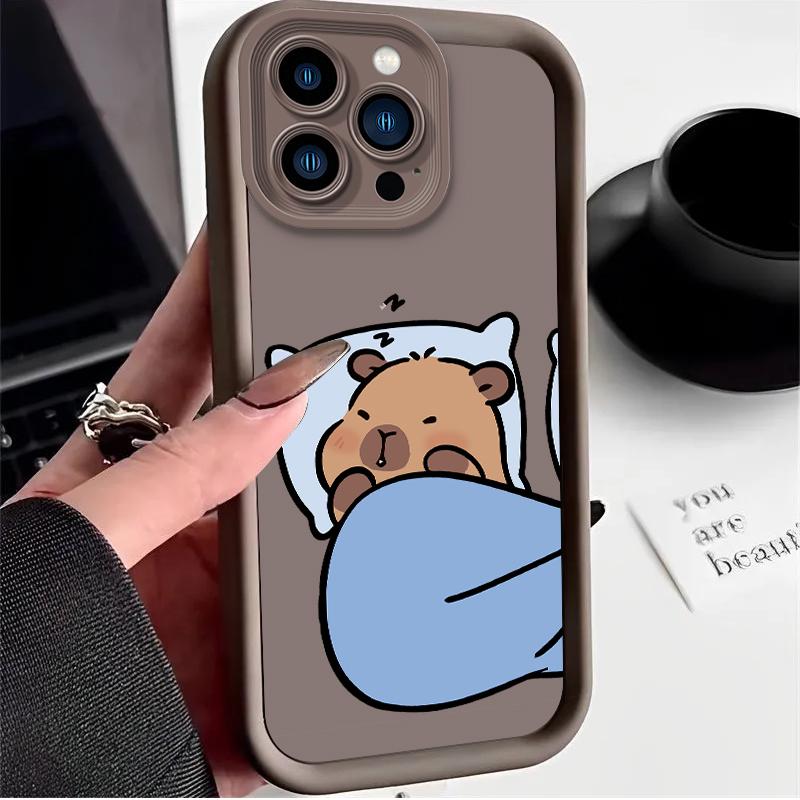 Cartoon Lovely Sitting Sleeping Capybara Case for iPhone 17 Air 16 E 15 14 Plus 13 12 Mini 11 Pro Max Dustproof Silicone Cover