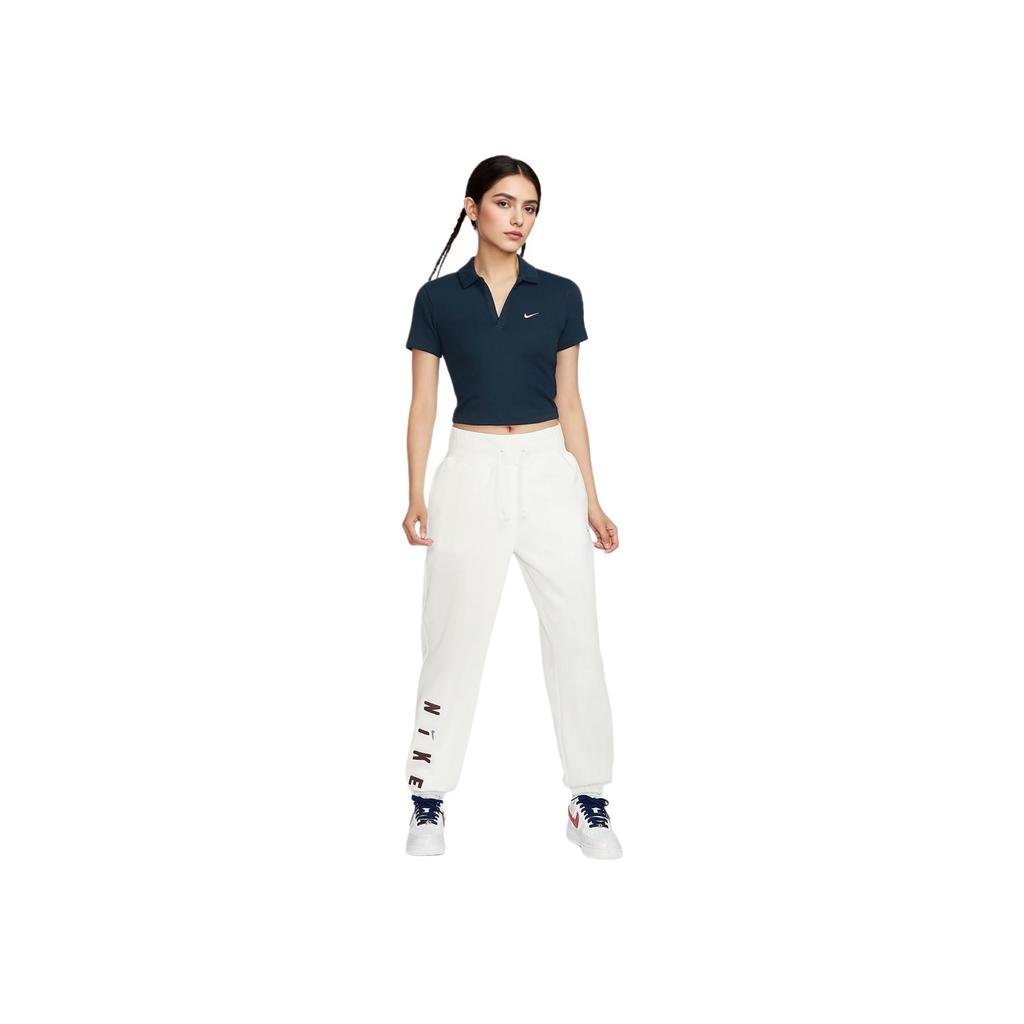Nike Sportswear Essentials Series Embroidered Logo Short Slim Fit Polo Shirt Women Polo Shirts Deep-Sea-Blue Sail DV7885478
