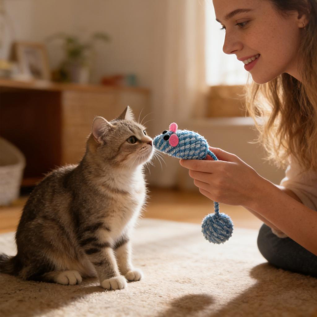 Interactive Cats Mouse Toy With Ball Tail, Colorful Woven Teaser Toy With Crinkle Sound, Automatic Cats Self-Play Entertainment Toy, Pet Chew And