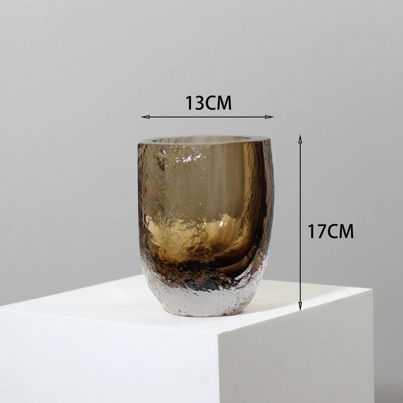 Skleněná váza Kladivo Řezaná Hnědá Glazovaná Váza Dekorativní Ručně Vyráběné Ozdoby Aranžování Květin Terárium Domácí Dekorace Doplňky