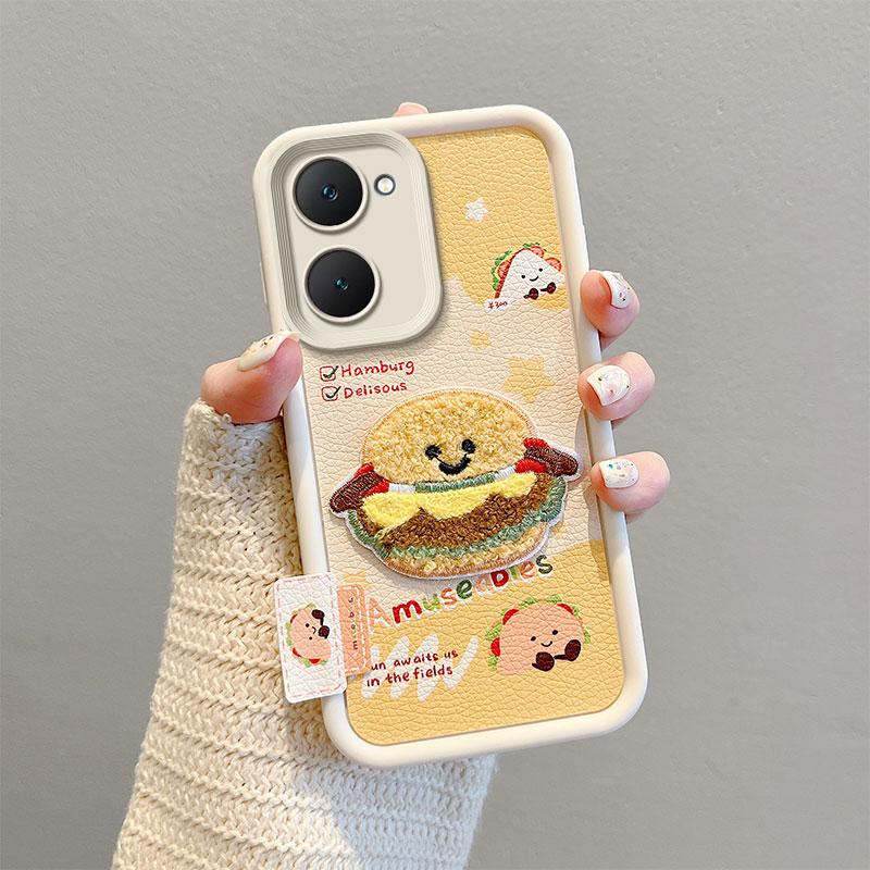 KEYSION Cartoon Cute Plush Embroidery Case for VIVO Y03 Y03t with Lanyard Silicone Shockproof Phone Cover for VIVO Y18 Y28s 5G