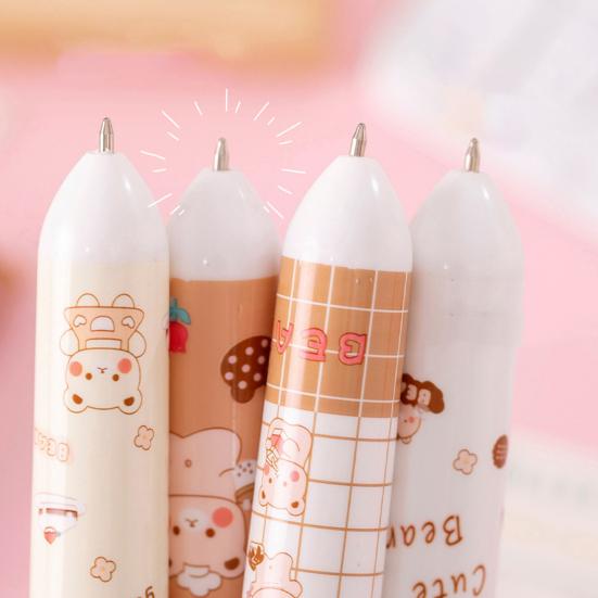 10-In-1 Retractable Ballpoint Pen Cartoon Bear Colored Pen 0.5MM Fine Point Smooth Writing Colorful Ball Pen Students School Office Supplies