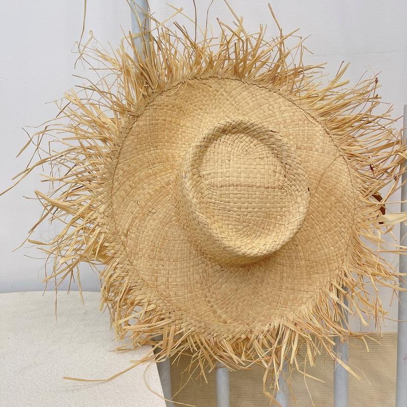 Niche Designer Raffia Big Eaves Rough Edge Sunscreen Hat Women's Summer Versatile Seaside Vacation Sunshade Straw Hat