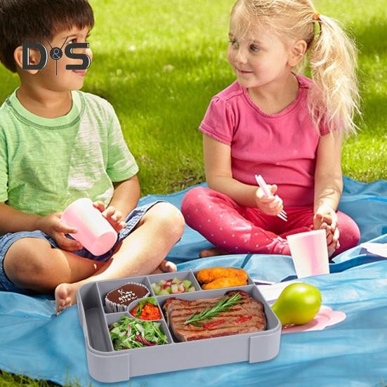 Bento lunsjboks lekkasjesikker 6-roms lunsjboks med skjegaffel sauskopp BPA-fri matbeholder for skolesnackbeholder