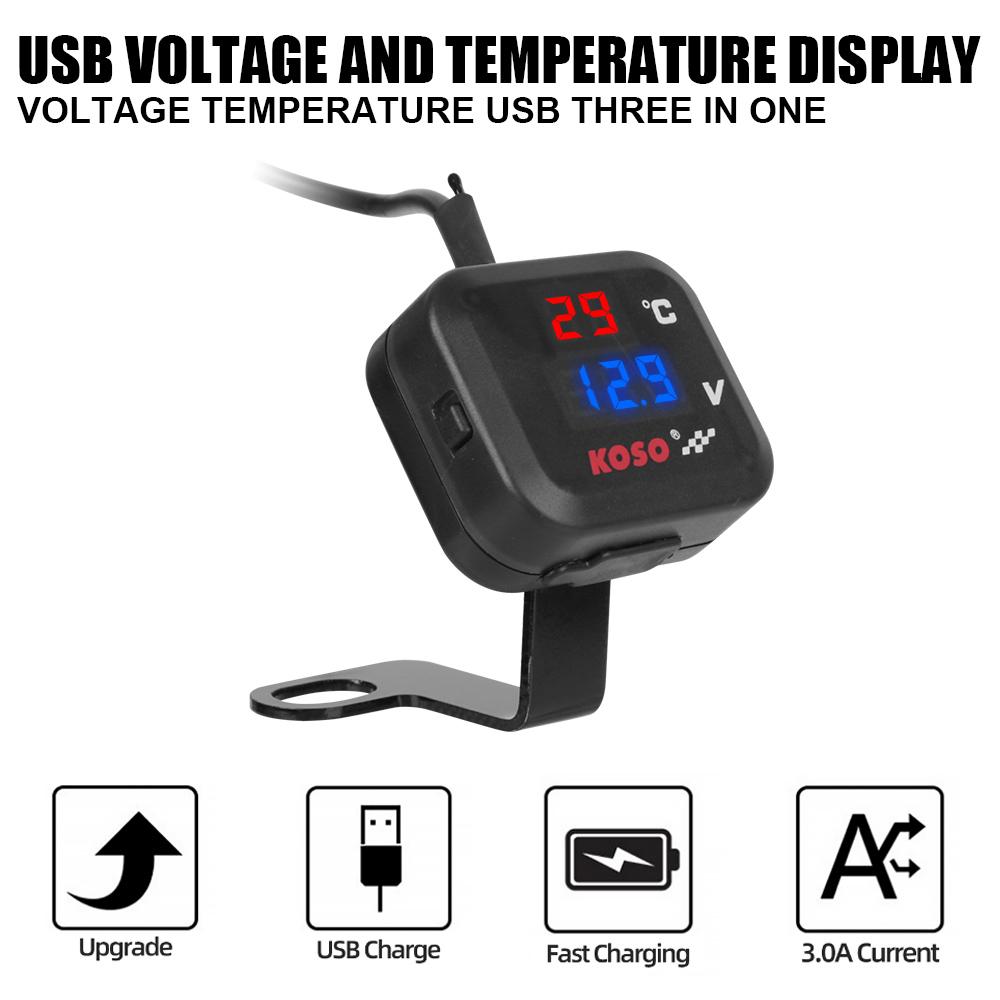 24V 12V Motorcycle Thermometer Voltage Meter Instrument Cluster Temperature Tester Gauge USB Chargers 3.0 Motorbike Accessories