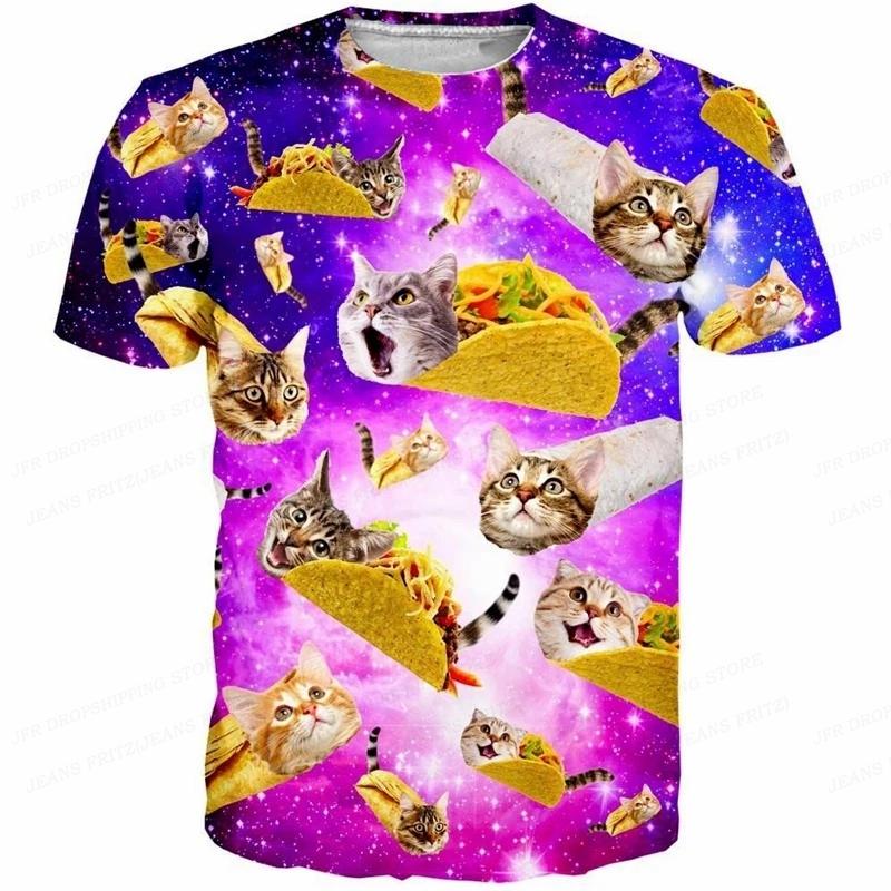 ETST 011 Zomer Heren T-shirt Dier Kat 3d Print T-shirt Heren Mode Oversized Korte Mouw T-shirt Kinderen Tops T-shirts Grappig 5XL