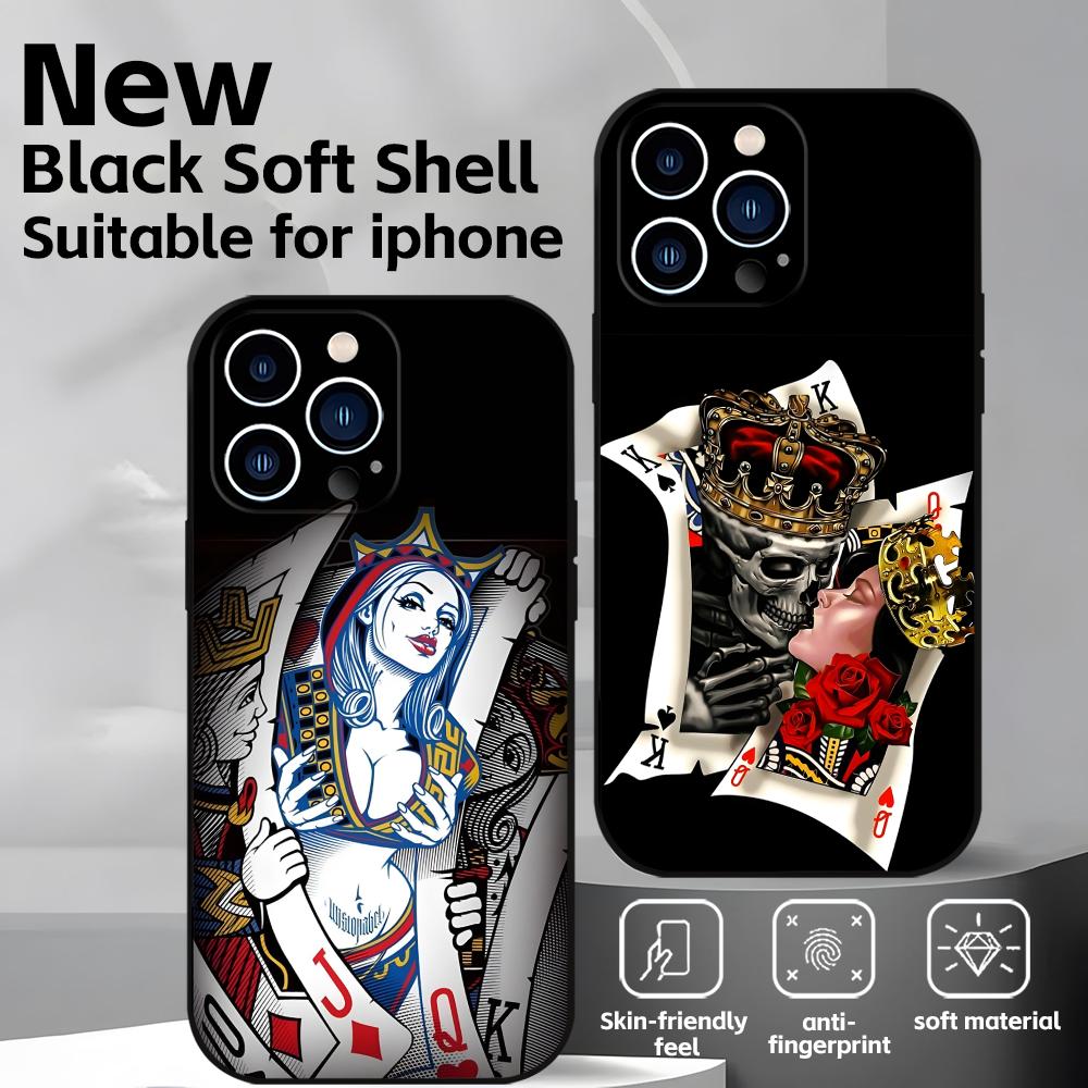 Poker Phone Case For iPhone17 16 16e 15 14 13 12 11 Plus Mini Pro Max Soft Black Shockproof Cover