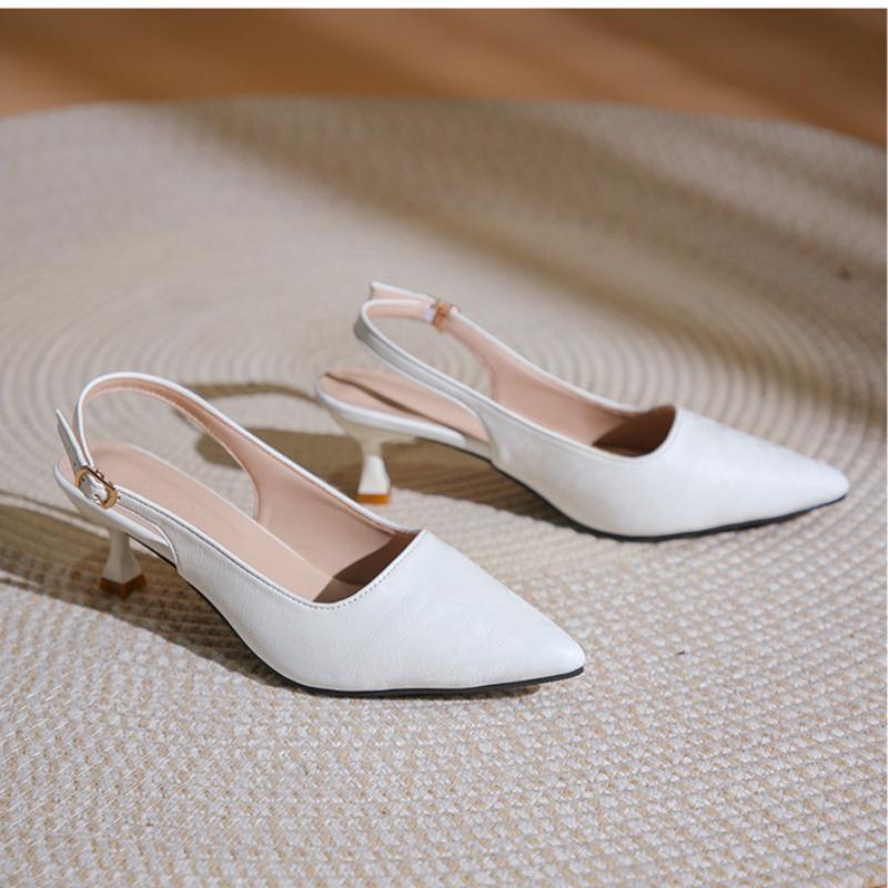 Fashion Slingback Sandals Women Summer Casual Fashion Point Toe Leather Shoes For Women Low Heels Comfort Mules Party Shoes Ladies