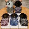 3D Astronaut Mirror Makup Clear Crossbody Phone Case For iPhone 16 15 14 Plus 13 12 11 Pro Max Glitter Shockproof Cover
