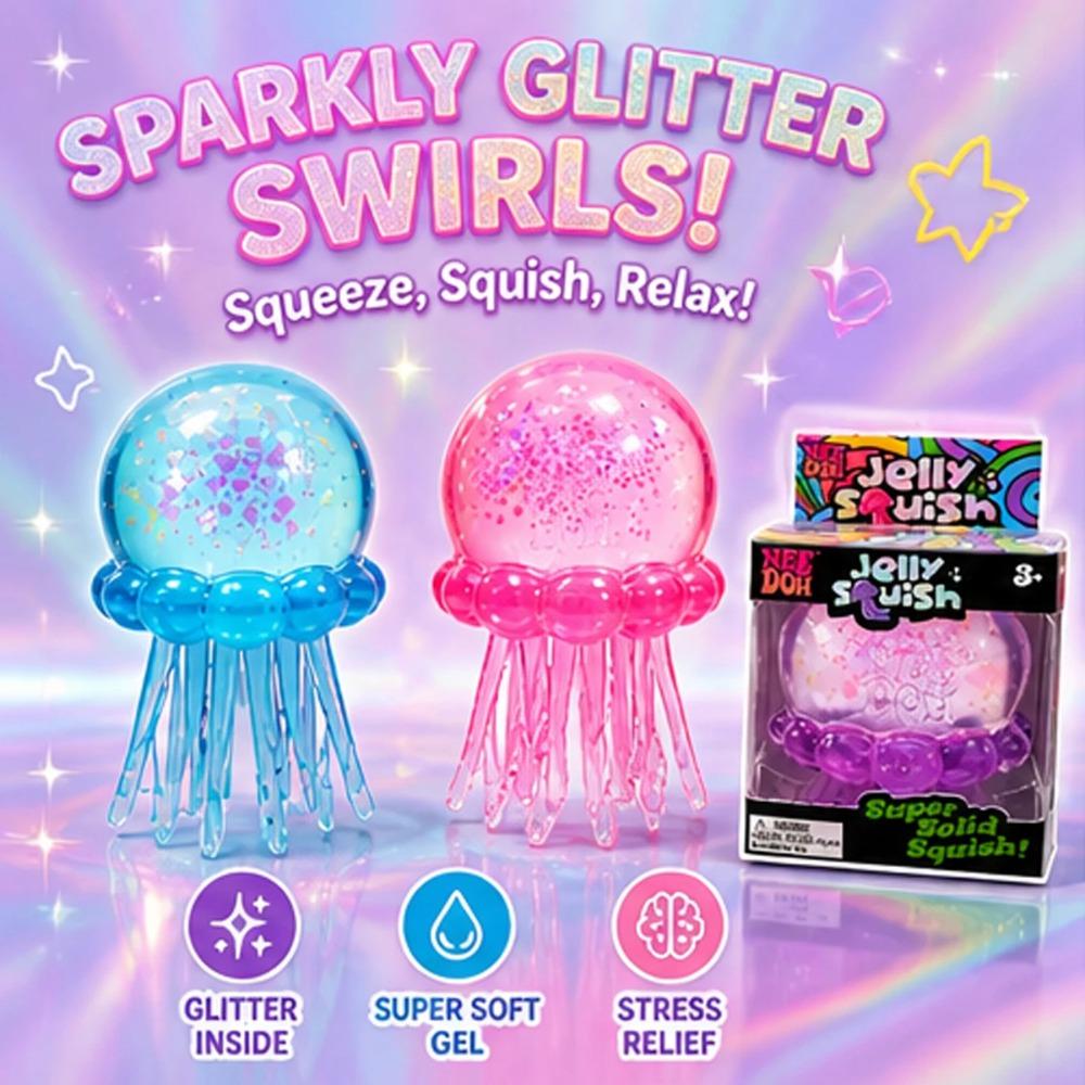 Needoh Jellyfish Squishy Bright Color Soft Fuzz Ball Squeeze Sensory Toy Stress Relief Anti Anxiety Relaxing Fidget Toy for Kids