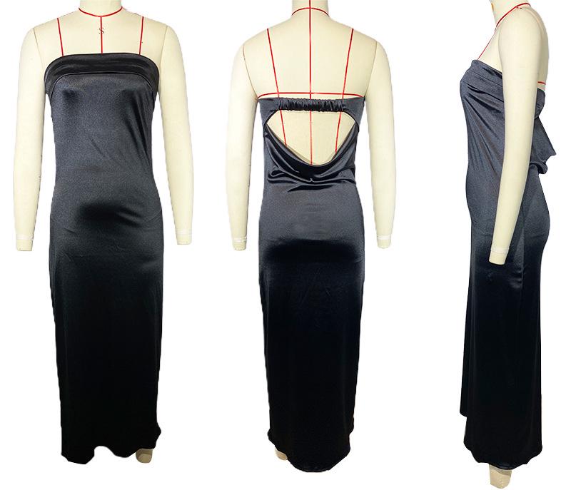European & American 2025 Spring/Summer Satin Backless Tube Dress for Women.