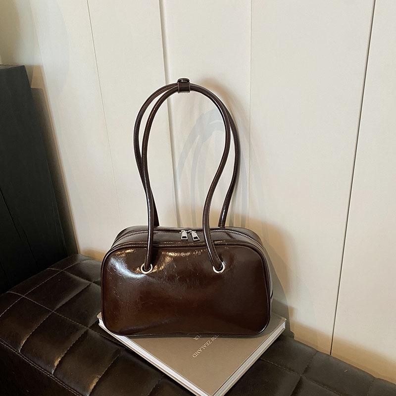 

Ретро сумки через плечо для женщин Чистый цвет PU кожа Винтажные сумки Большая вместимость Commuter Boston Bag Роскошная сумка 30x18x9cm кофейный