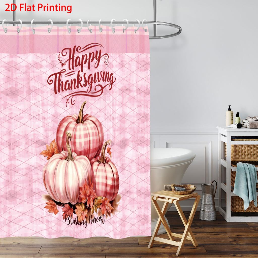 1Pc Thanksgiving Autumn Harvest Pumpkin Print Waterproof Shower Multi Size Privacy Curtain With 12 Hooks Easy Installation
