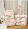 Fresh Color Block Backpack With Nylon For School Girls