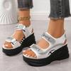 Grote Maat Dames Sandalen Zomer Ronde Neus Muffin Dikke Zool Strass