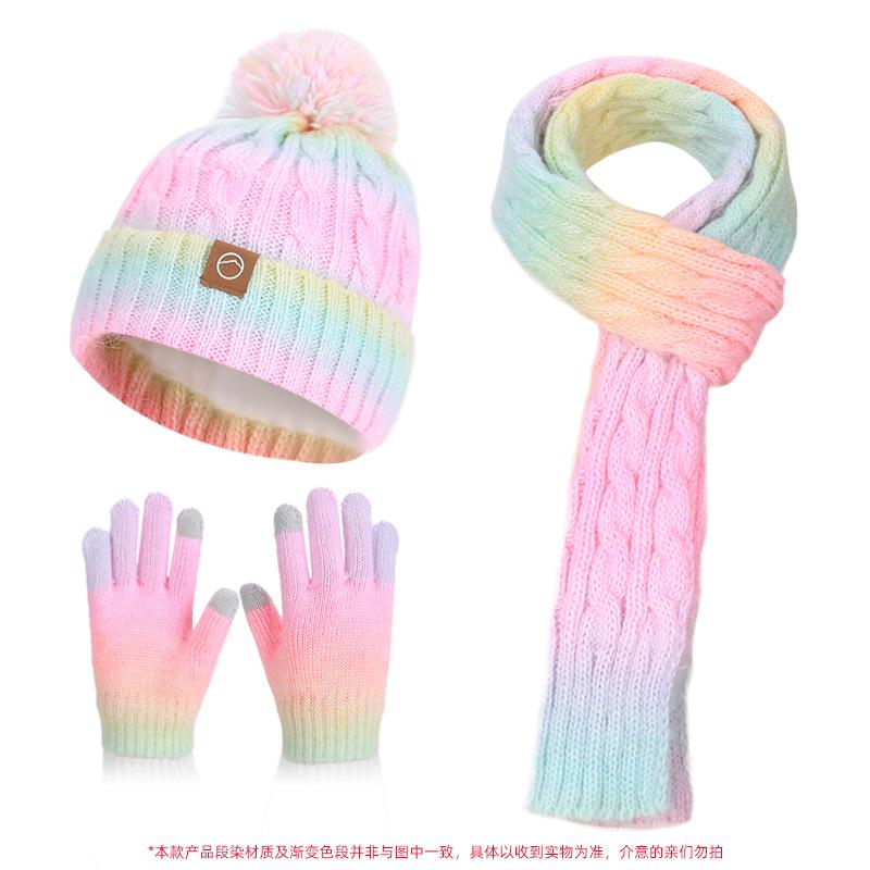 Winter Children's Hats, Scarves, Gloves, Three Piece Set, Anti Cold and Velvet Warm Ear Protection, Men's and Women's Knitted Woolen Hats