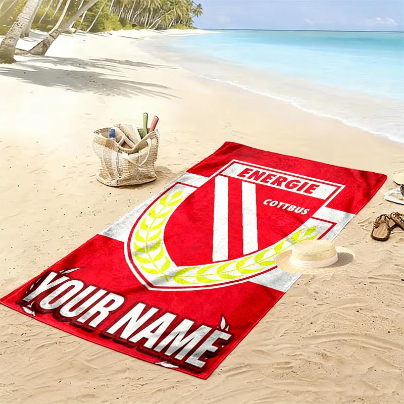 Benutzerdefinierter Name Energie Cottbus Aufdruck Strandtuch, Großes Weiches Schnelltrocknendes Handtuch für Strand Camping Schwimmen_xia